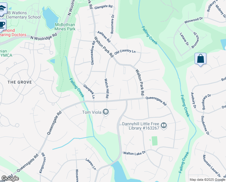 map of restaurants, bars, coffee shops, grocery stores, and more near 12902 Glenshade Drive in Midlothian