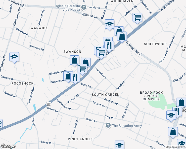 map of restaurants, bars, coffee shops, grocery stores, and more near 5538 Chesterfield Drive in Richmond
