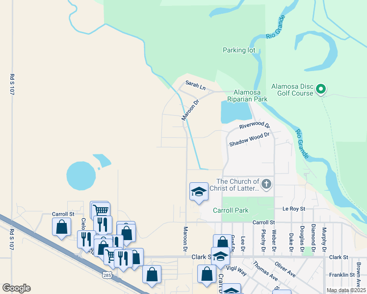 map of restaurants, bars, coffee shops, grocery stores, and more near in Alamosa