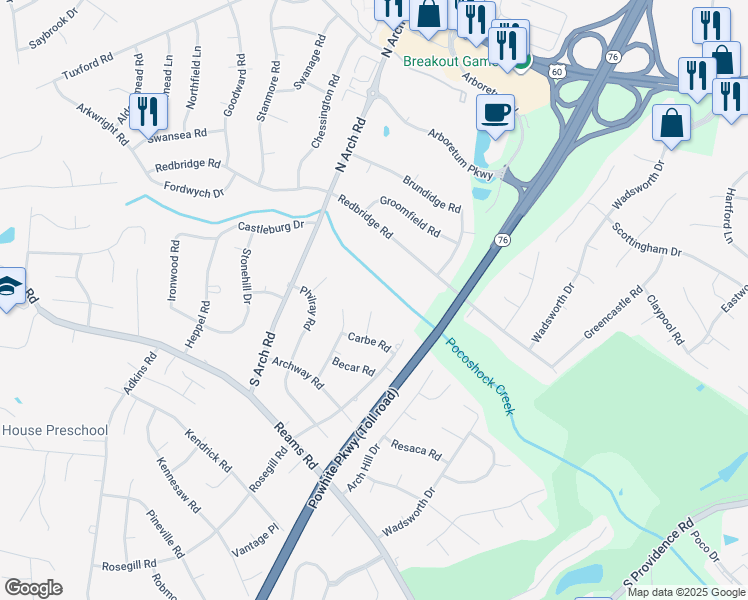 map of restaurants, bars, coffee shops, grocery stores, and more near 100 Carbe Court in Richmond