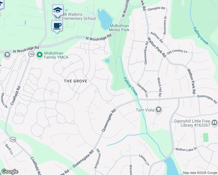 map of restaurants, bars, coffee shops, grocery stores, and more near 13319 Tipple Point Road in Midlothian