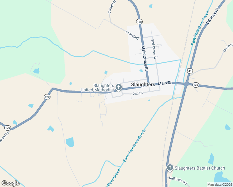 map of restaurants, bars, coffee shops, grocery stores, and more near 266 2nd Street in Slaughters