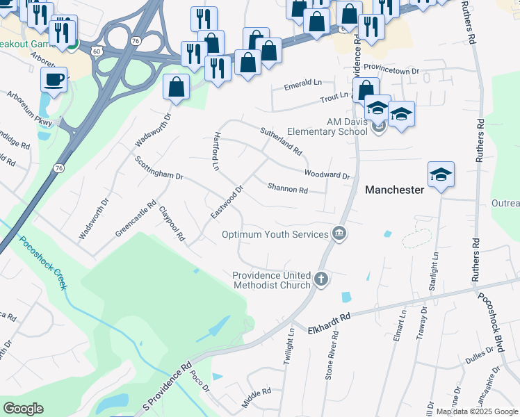 map of restaurants, bars, coffee shops, grocery stores, and more near 840 Hartford Lane in Richmond