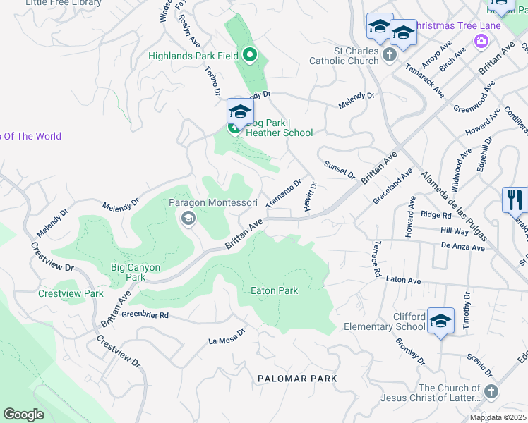 map of restaurants, bars, coffee shops, grocery stores, and more near 2852 Tramanto Drive in San Carlos