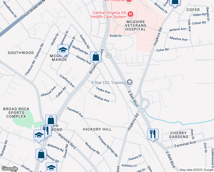 map of restaurants, bars, coffee shops, grocery stores, and more near 2046 South Kinsley Avenue in Richmond