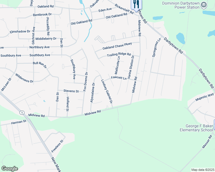 map of restaurants, bars, coffee shops, grocery stores, and more near 2109 Lindsey Gabriel Drive in Henrico