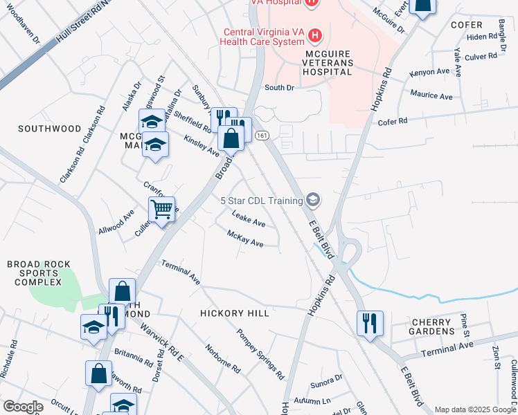 map of restaurants, bars, coffee shops, grocery stores, and more near 2046 South Kinsley Avenue in Richmond
