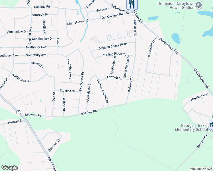 map of restaurants, bars, coffee shops, grocery stores, and more near 6512 Tide Terrace in Richmond
