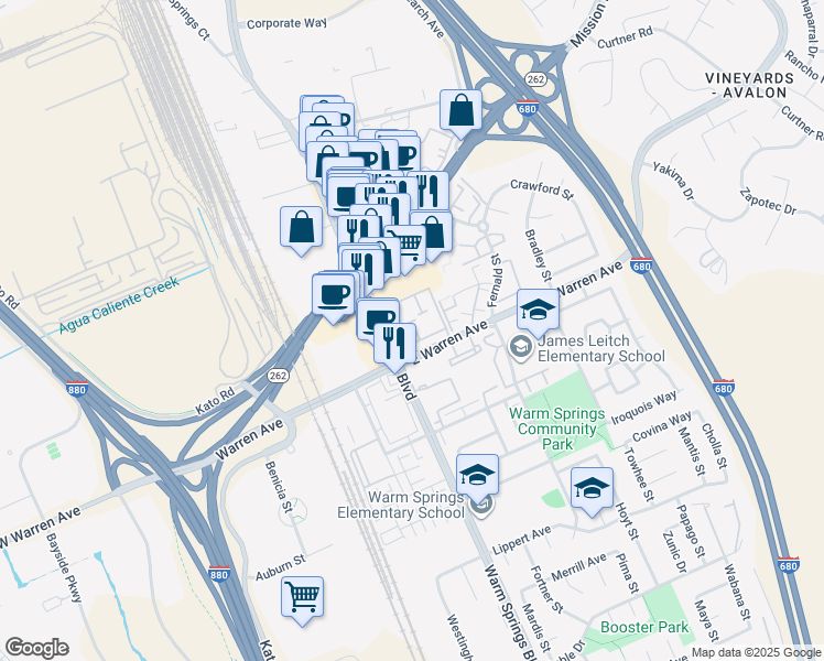 map of restaurants, bars, coffee shops, grocery stores, and more near 46928 Shale Common in Fremont