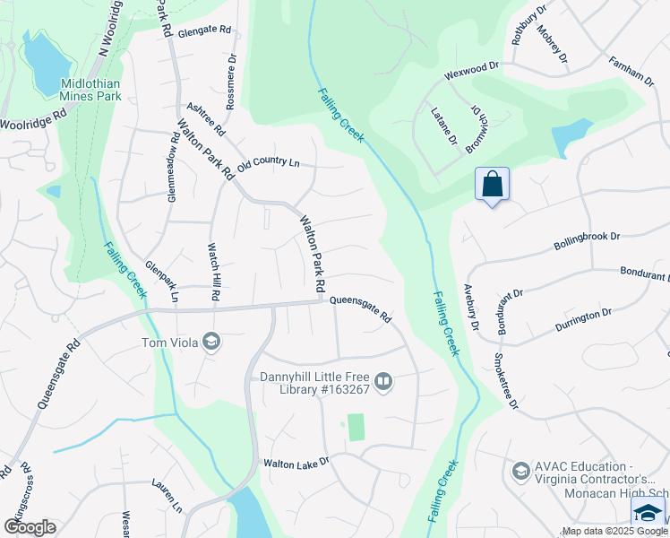map of restaurants, bars, coffee shops, grocery stores, and more near 13622 Knobhill Court in Midlothian