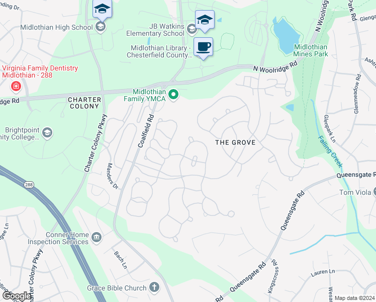 map of restaurants, bars, coffee shops, grocery stores, and more near 813 Biggin Pond Road in Midlothian