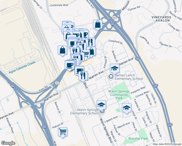 map of restaurants, bars, coffee shops, grocery stores, and more near 138 Shaniko Common in Fremont