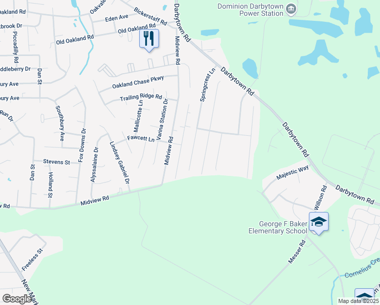 map of restaurants, bars, coffee shops, grocery stores, and more near 6436 Springcrest Lane in Richmond