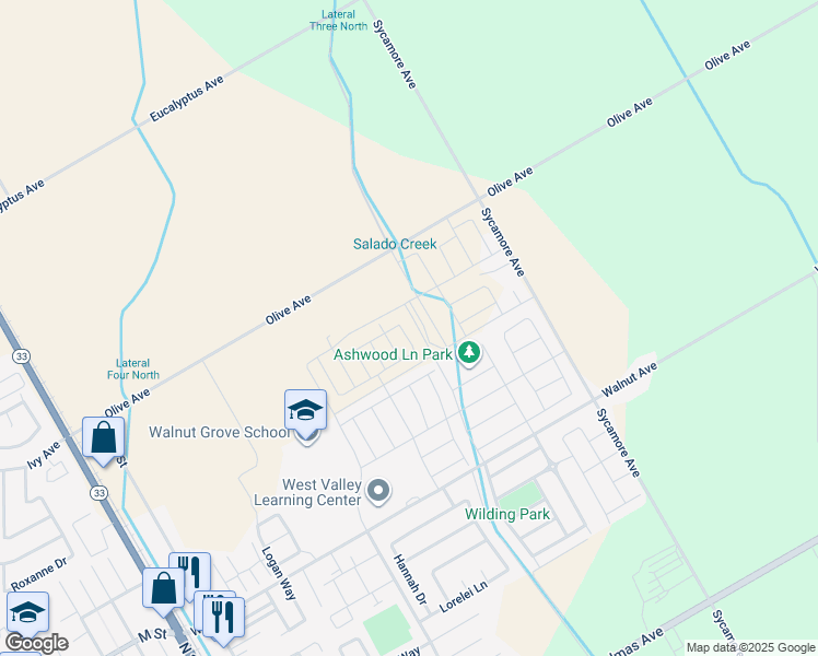map of restaurants, bars, coffee shops, grocery stores, and more near 817 Ashwood Lane in Patterson