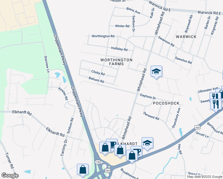 map of restaurants, bars, coffee shops, grocery stores, and more near 6421 Daytona Drive in Richmond