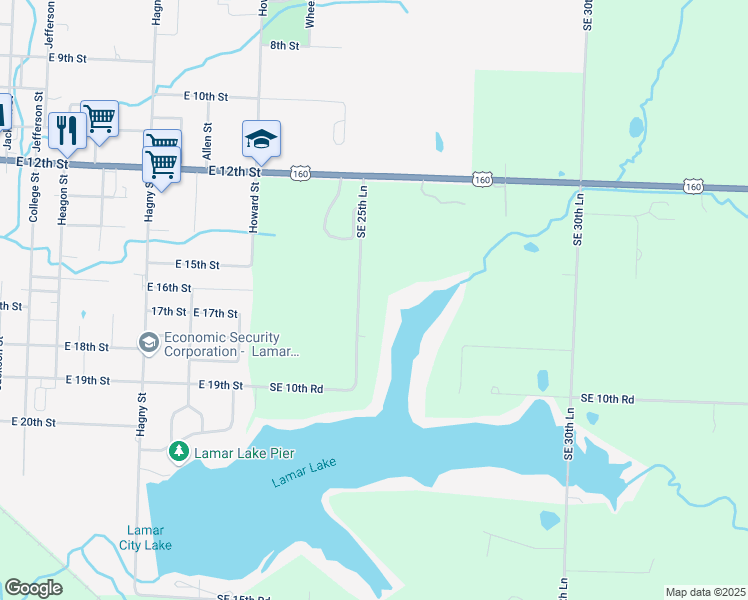 map of restaurants, bars, coffee shops, grocery stores, and more near 84 Southeast 25th Lane in Lamar