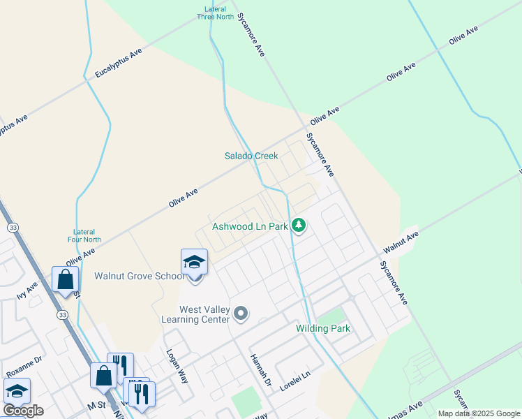 map of restaurants, bars, coffee shops, grocery stores, and more near 817 Ashwood Lane in Patterson