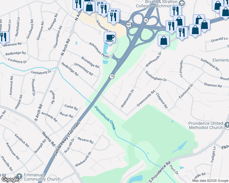 map of restaurants, bars, coffee shops, grocery stores, and more near 8902 Milbrae Court in Richmond