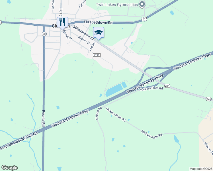 map of restaurants, bars, coffee shops, grocery stores, and more near in Clarkson