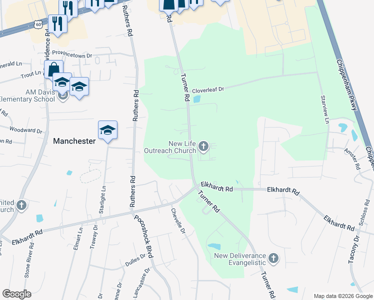 map of restaurants, bars, coffee shops, grocery stores, and more near 1006 Turner Road in Richmond
