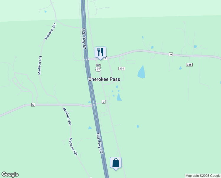 map of restaurants, bars, coffee shops, grocery stores, and more near 6795 Business Highway 67 in Fredericktown