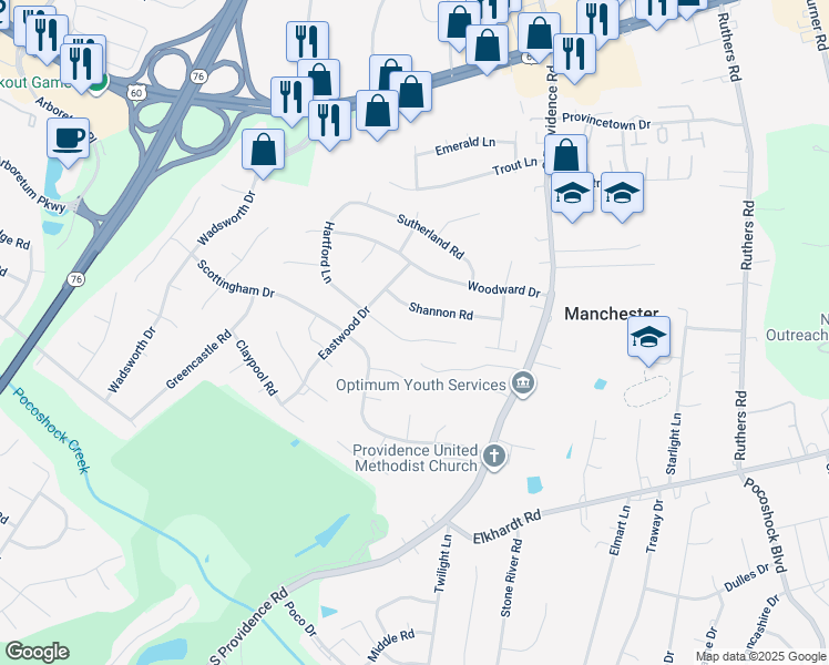map of restaurants, bars, coffee shops, grocery stores, and more near 901 Hartford Lane in Richmond