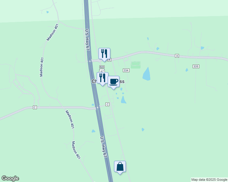 map of restaurants, bars, coffee shops, grocery stores, and more near 6795 Business Highway 67 in Fredericktown