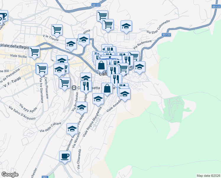 map of restaurants, bars, coffee shops, grocery stores, and more near 39 Via Castrogiovanni in Caltanissetta