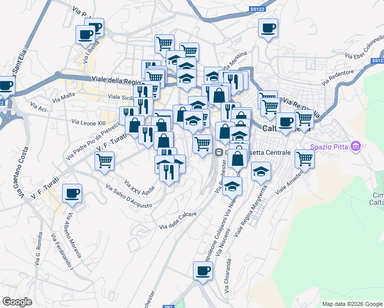 map of restaurants, bars, coffee shops, grocery stores, and more near 40 Via dei Mille in Caltanissetta