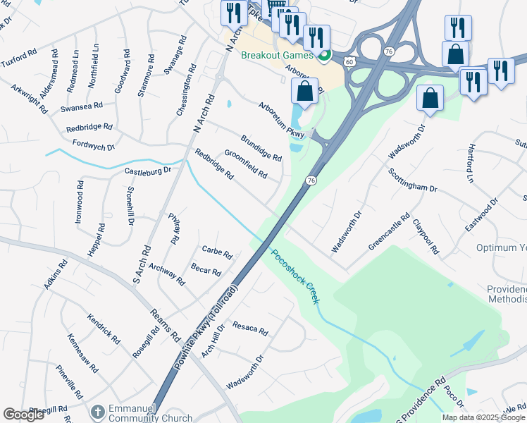 map of restaurants, bars, coffee shops, grocery stores, and more near 9051 Redbridge Road in Chesterfield County