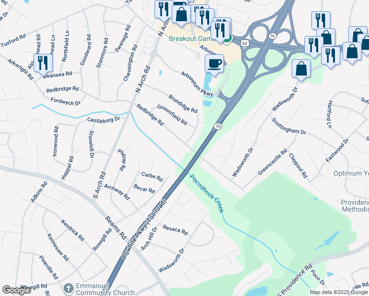 map of restaurants, bars, coffee shops, grocery stores, and more near 9051 Redbridge Road in Chesterfield County