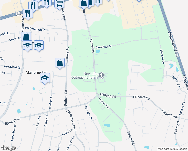map of restaurants, bars, coffee shops, grocery stores, and more near 1006 Turner Road in Richmond