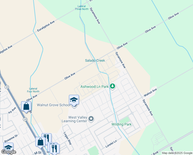 map of restaurants, bars, coffee shops, grocery stores, and more near 860 Olive Avenue in Patterson