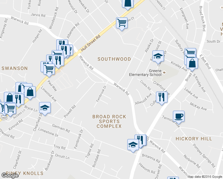 map of restaurants, bars, coffee shops, grocery stores, and more near 5010 Fernbrook Terrace in Richmond