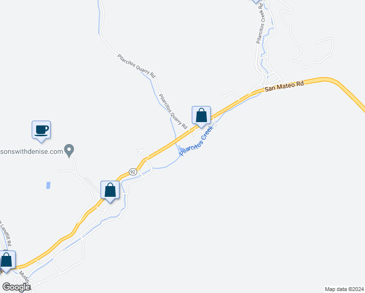 map of restaurants, bars, coffee shops, grocery stores, and more near 11751 San Mateo Road in Half Moon Bay