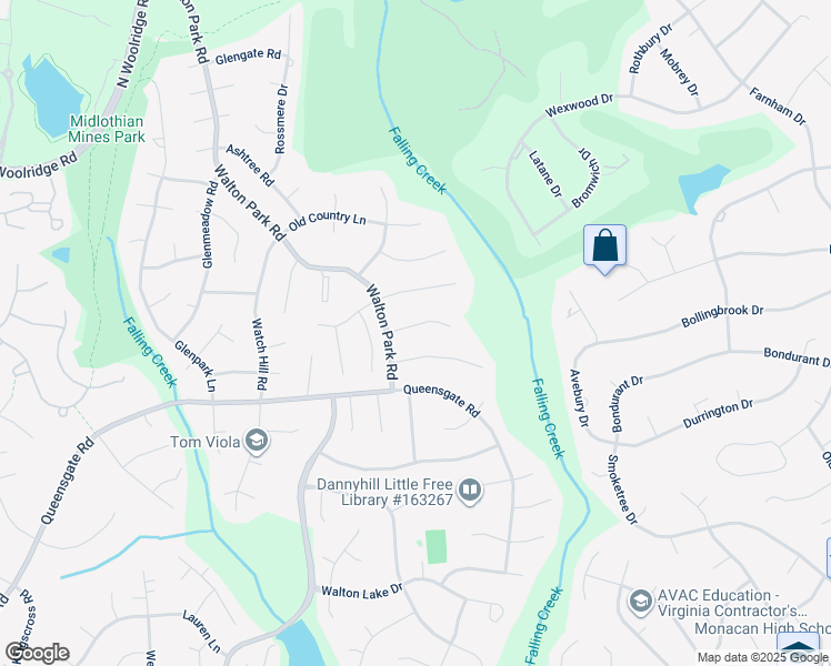 map of restaurants, bars, coffee shops, grocery stores, and more near 13611 Timberlake Court in Midlothian