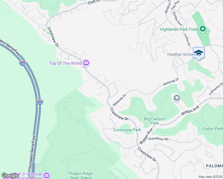 map of restaurants, bars, coffee shops, grocery stores, and more near 783 Crestview Drive in San Carlos