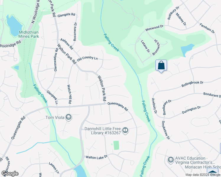 map of restaurants, bars, coffee shops, grocery stores, and more near 13611 Timberlake Court in Midlothian