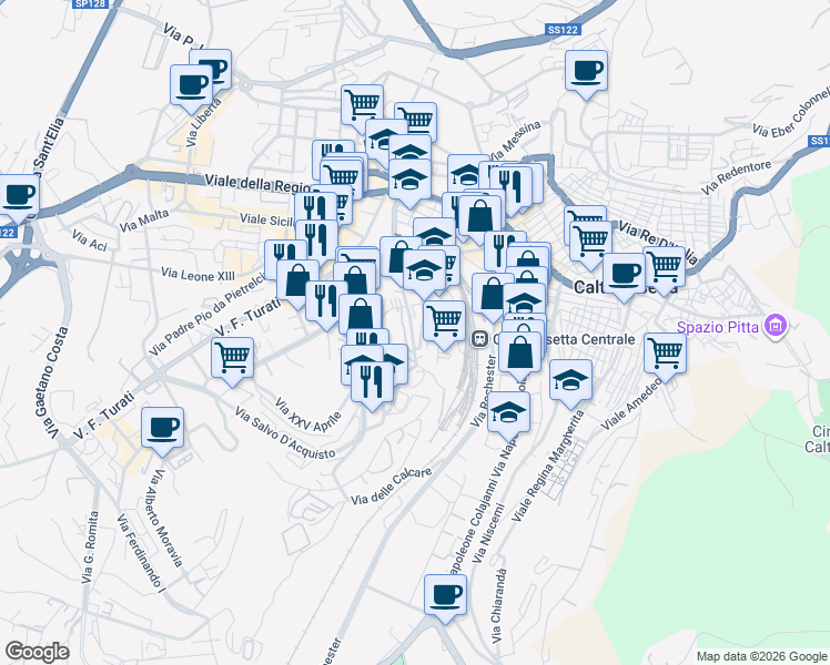 map of restaurants, bars, coffee shops, grocery stores, and more near 40 Via dei Mille in Caltanissetta