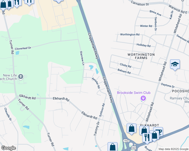 map of restaurants, bars, coffee shops, grocery stores, and more near 6931 Amster Road in Richmond