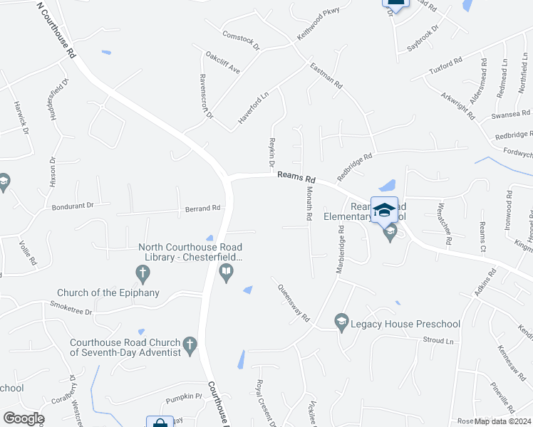 map of restaurants, bars, coffee shops, grocery stores, and more near 234 Monath Road in Richmond