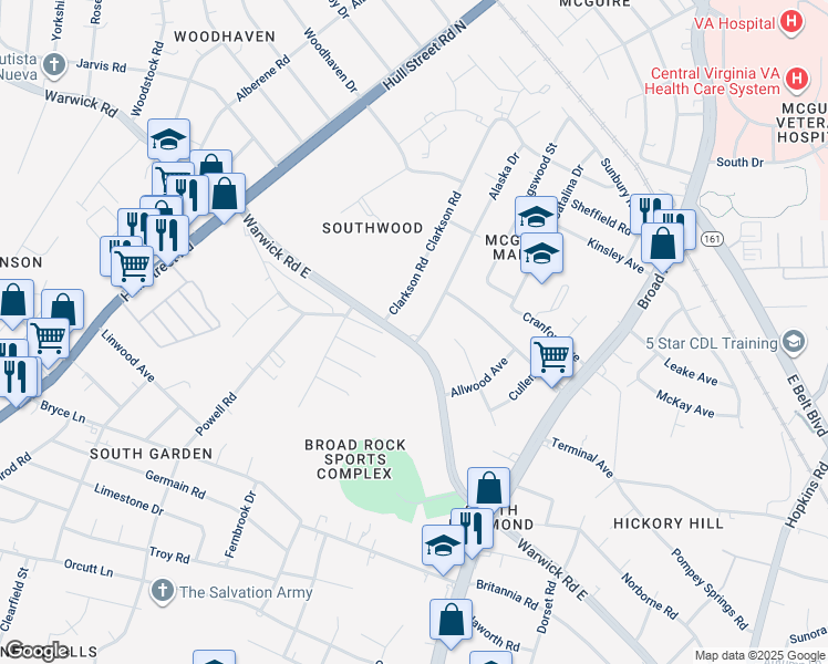 map of restaurants, bars, coffee shops, grocery stores, and more near 1840 Alaska Drive in Richmond
