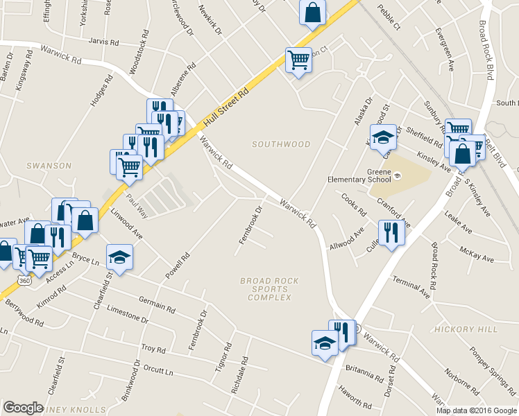 map of restaurants, bars, coffee shops, grocery stores, and more near 1870 Fernbrook Drive in Richmond