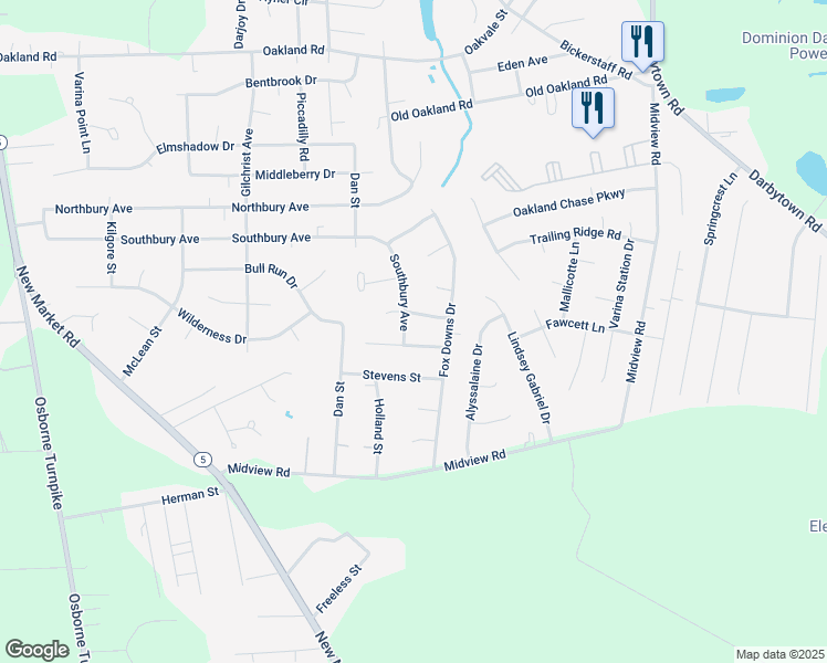 map of restaurants, bars, coffee shops, grocery stores, and more near 1556 Southbury Avenue in Richmond