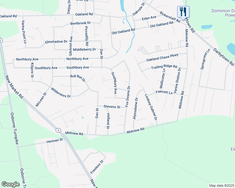 map of restaurants, bars, coffee shops, grocery stores, and more near 1556 Southbury Avenue in Richmond