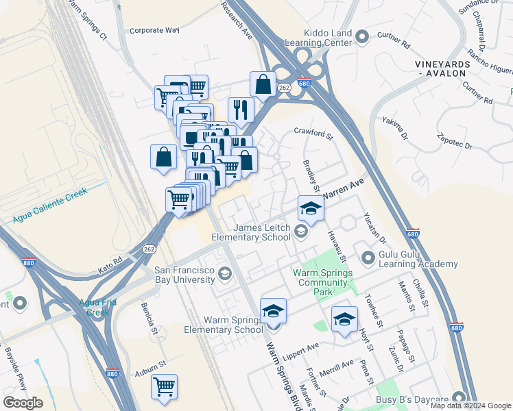 map of restaurants, bars, coffee shops, grocery stores, and more near 270 Franciscan Court in Fremont