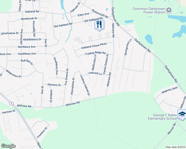map of restaurants, bars, coffee shops, grocery stores, and more near 1601 Fawcett Lane in Richmond