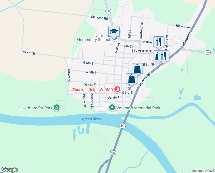 map of restaurants, bars, coffee shops, grocery stores, and more near 401 Main Street in Livermore