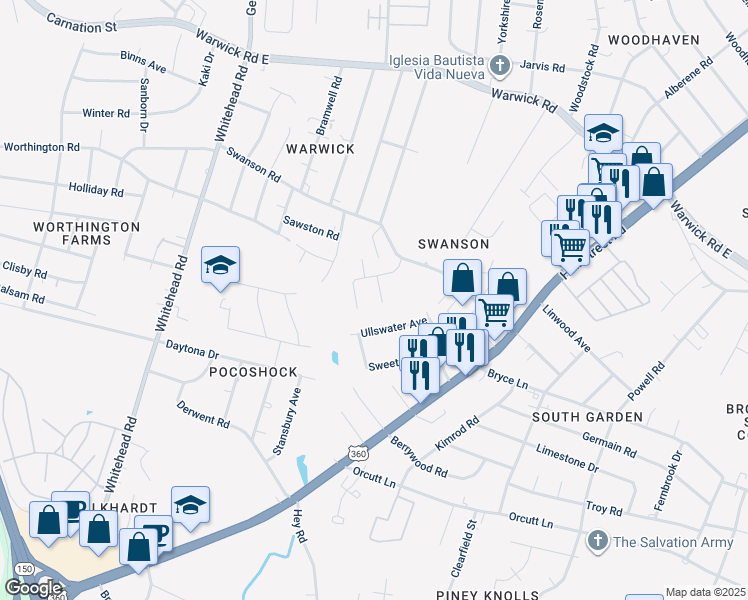 map of restaurants, bars, coffee shops, grocery stores, and more near 5708 Jasonwood Court in Richmond