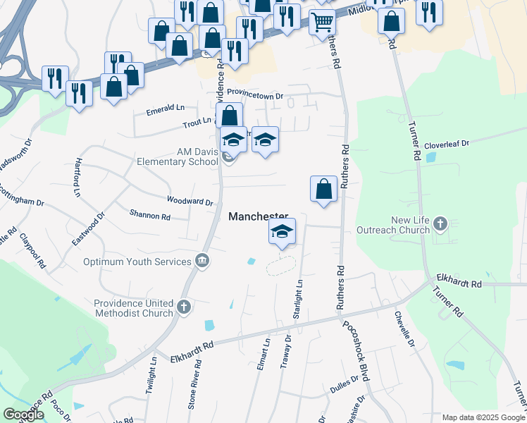 map of restaurants, bars, coffee shops, grocery stores, and more near 900 Starlight Lane in Richmond
